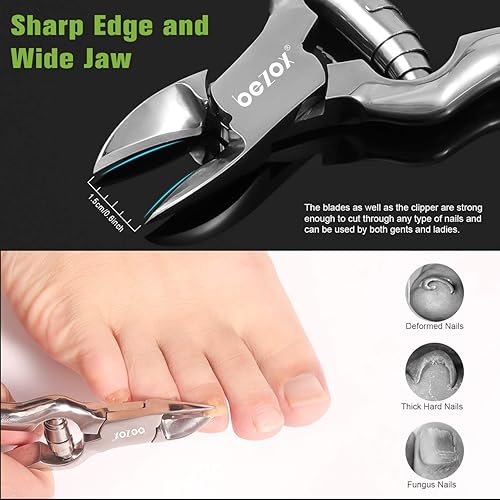 Miniatura 4 de BEZOX Cortaúñas de pie resistentes para uñas gruesas y encarnadas, cortaúñas de acero inoxidable para uñas del pie, herramientas podológicas para