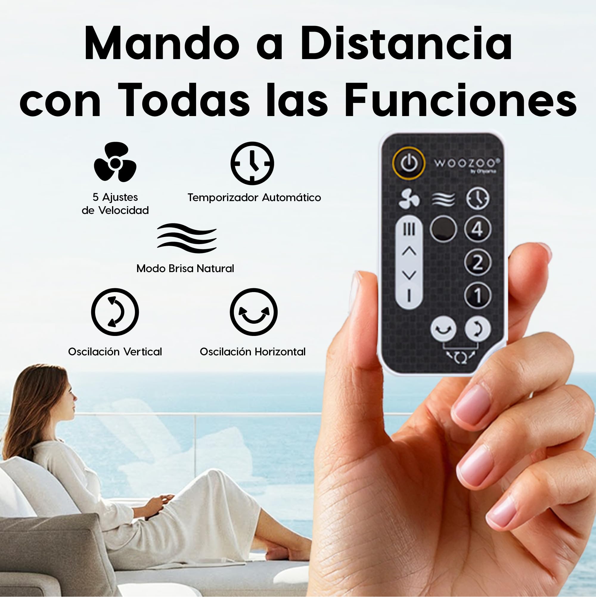Iris Ohyama Woozoo, 30m², Ventilador de mesa, Blanco, 5 velocidades, Mando a distancia, Oscilación multidireccional, Silencioso, Potente, Escritorio, Portátil, Sobremesa, Fan, Ventoinha, PCF-SC15T