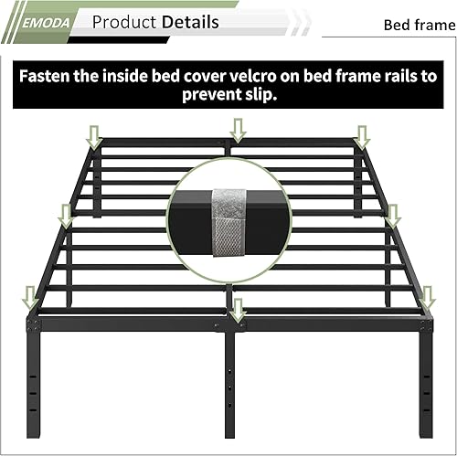 Miniatura 79 de EMODA Marco de cama Queen no necesita somier, plataforma de metal resistente de 6 pulgadas, marco de cama tamaño Queen con listones de acero, fácil
