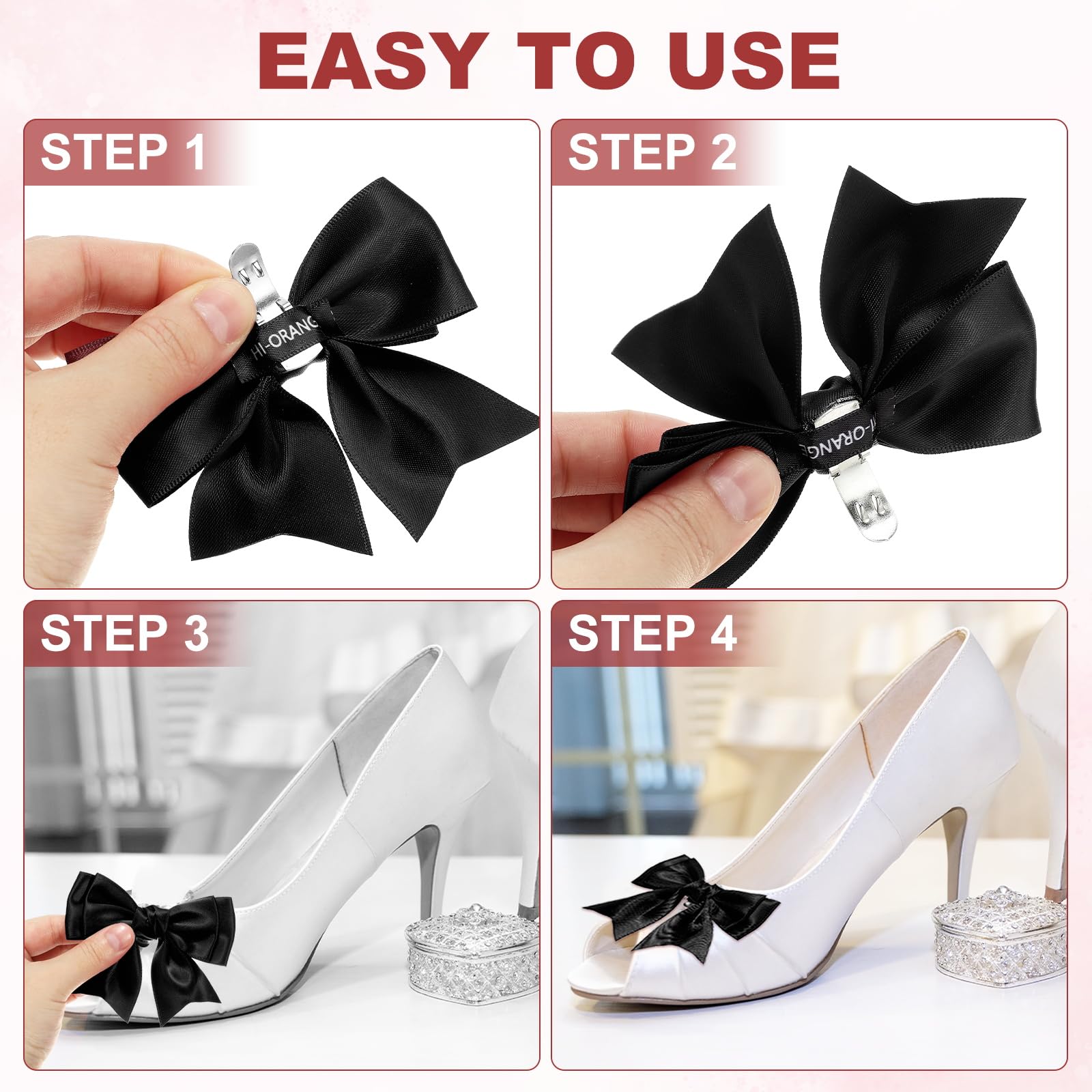 PATIKIL Shoe Clips with Bow for Women, 2 Pieces Detachable Satin Elegant Shoe Clips with Bow, Cute Shoe Buckle Ornament for Wedding, Party, Decoration, Black — view 4