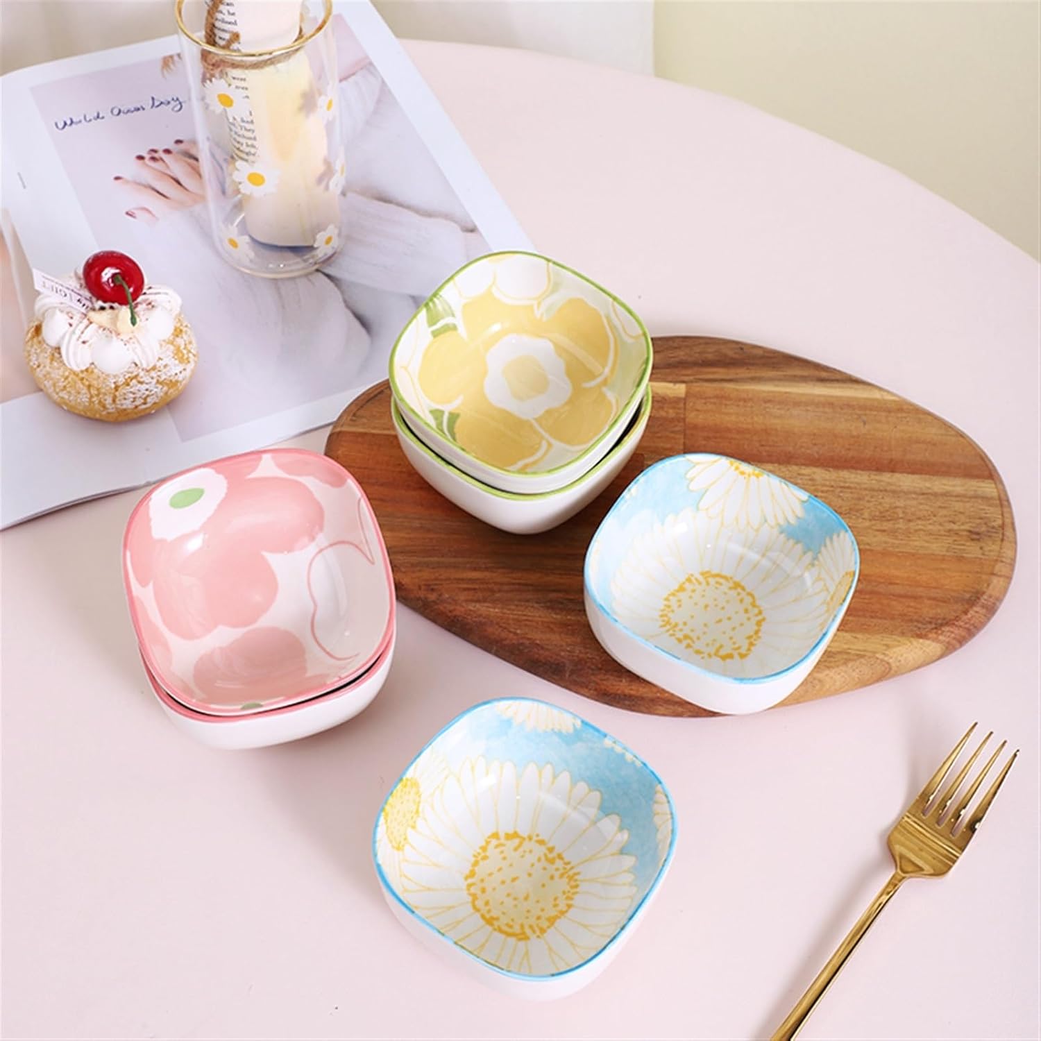 Bowl for Sauce Exquisite and Beautiful Ceramic Snack Plate Household Sauce Bowl Square Dipping Restaurant Appetizer