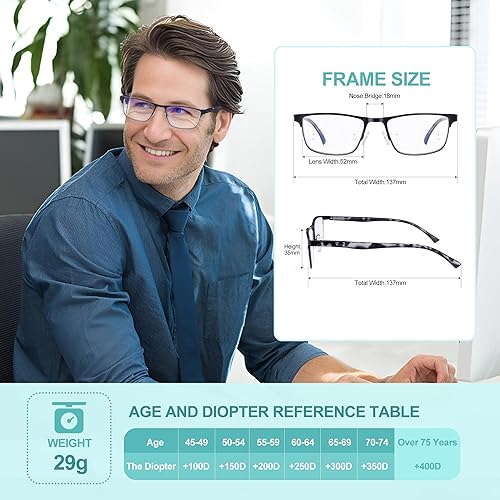 Miniatura 7 de OKH Paquete de 3 lentes de lectura progresivos multienfoque para hombre, bloqueo de luz azul, lectores multifocales, bisagra de resorte, lentes sin