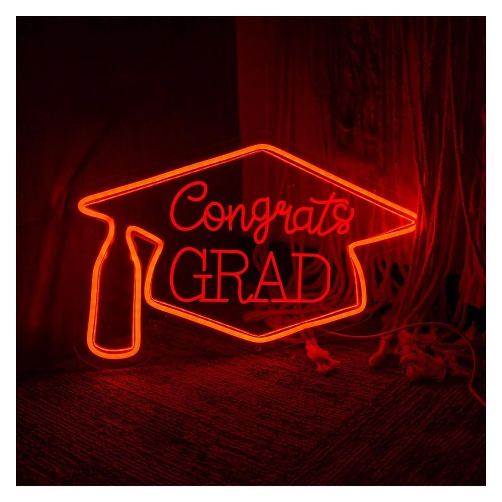 LEMST Signs Lamp Congrats Grad Neon Sign Light USB Powered 3D Engrave for Graduation Backdrop Art Wall Decor 38cmx22cm(A)