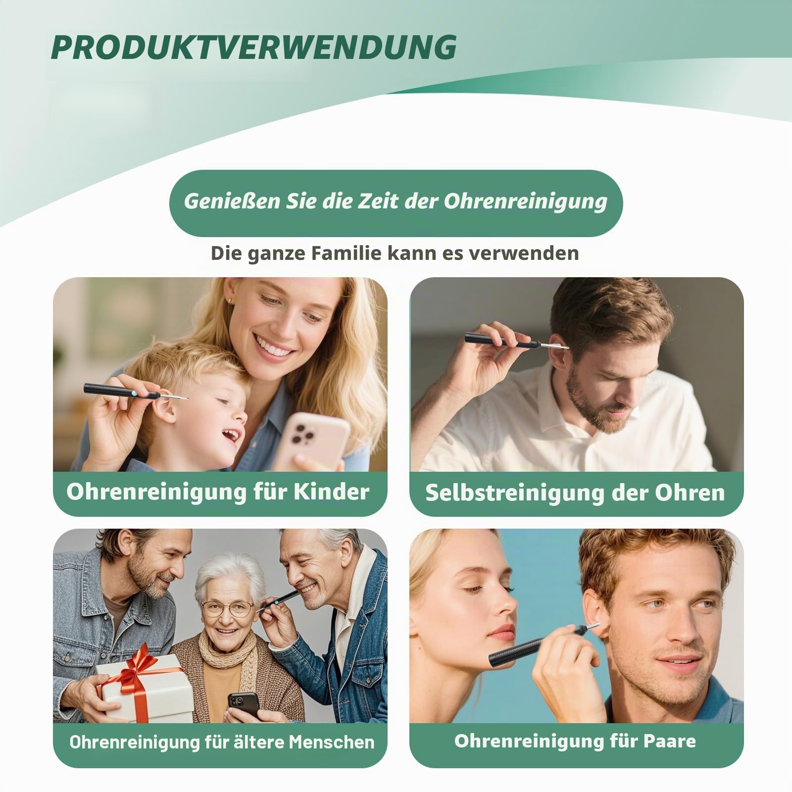 Ohrenschmalz Entferner Otoskop, 1080P WiFi Ohrreiniger Kamera IP67 Wasserdichtes Ear Cleaner 3,5mm Linse Ohrendoskop mit 6 LEDs 360°Weitwinkel für iPhone Android, Erwachsene, Kinder und Haustiere