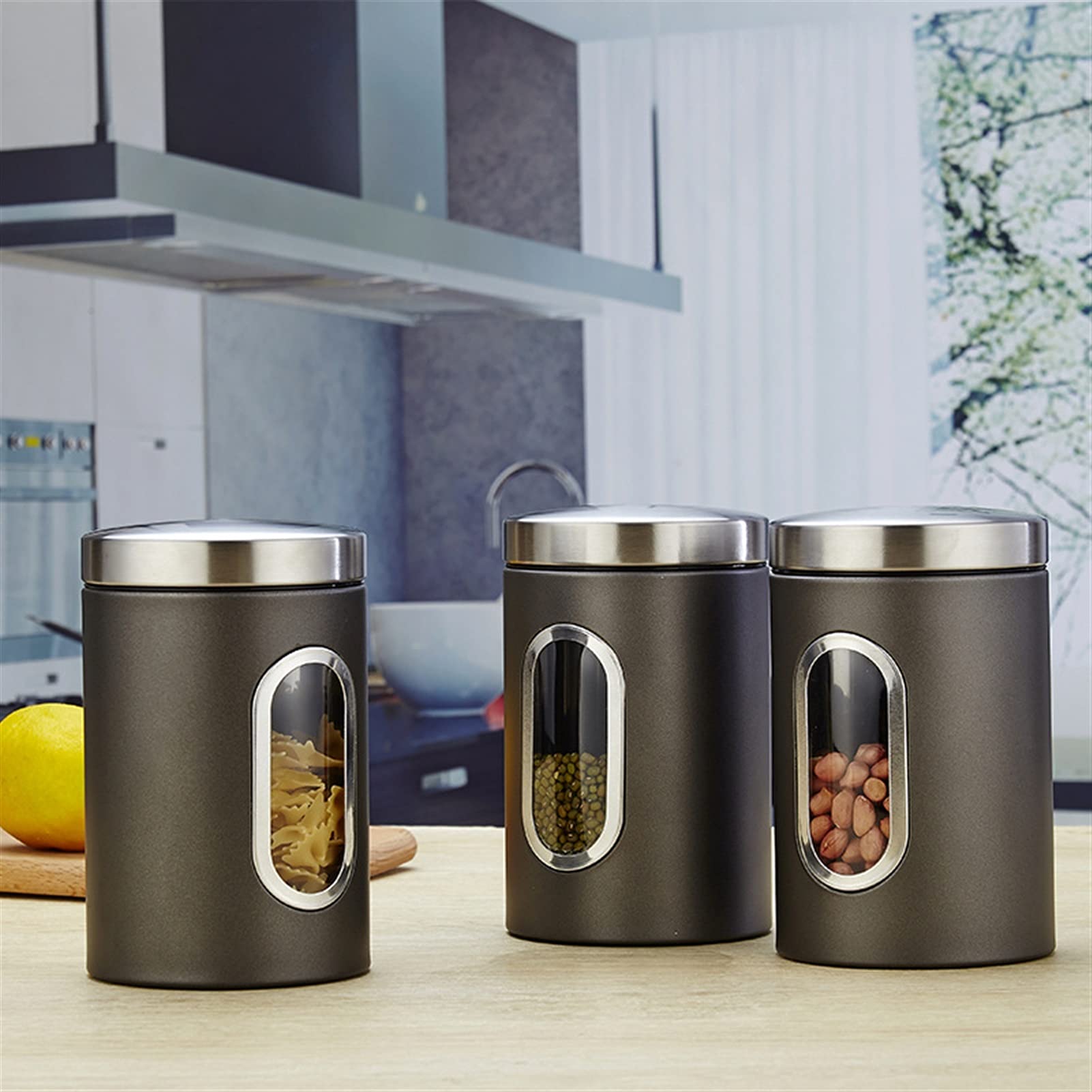 Vorratsgläser 3 stücke Edelstahl Küche Aufbewahrungsgläser Kaffee Tee Snack Aufbewahrungsbox Zucker Lagerung Küchenwerkzeuge Kaffeebehälter