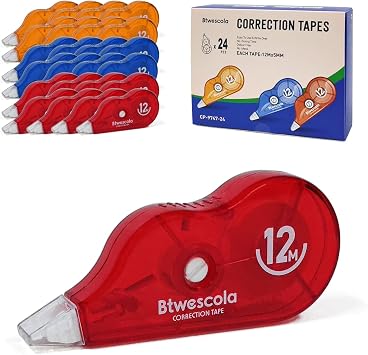 Correction Tape, 39.37FT Gift Packed Tear-Resistant Correction Tape, Tape for School, Office, With Roller Adjuster 9747-24pcs