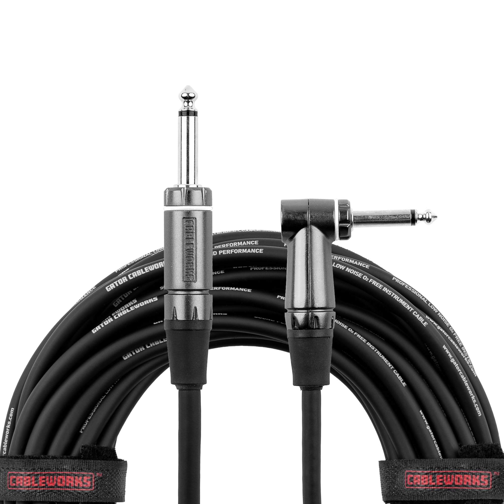 Gator Cableworks GCWC-INS-30RA 30ft Straight-to-Right-Angle Instrument Cable, Low Capacitance, OFC Conductor, Spiral Shielding for Studio & Stage Use