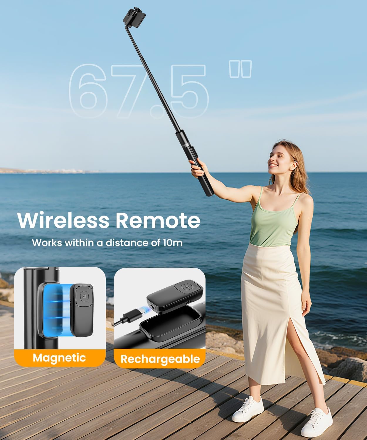 68" Phone Tripod & Selfie Stick with Remote and Fill Light, Auto Open Cell Phone Tripod Stand, Extendable Phone Stand for Video Recording, Travel, Vlogging, Compatible with iPhone/Android, Black