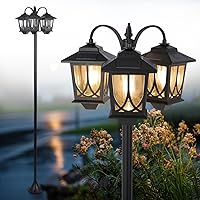 Vista 1 de 3-Head Solar Lamp Post Light, 73" Solar Lights Outdoor Waterproof, 60Lm 3000K Pathway Lights for Garden, Lawn, Yard