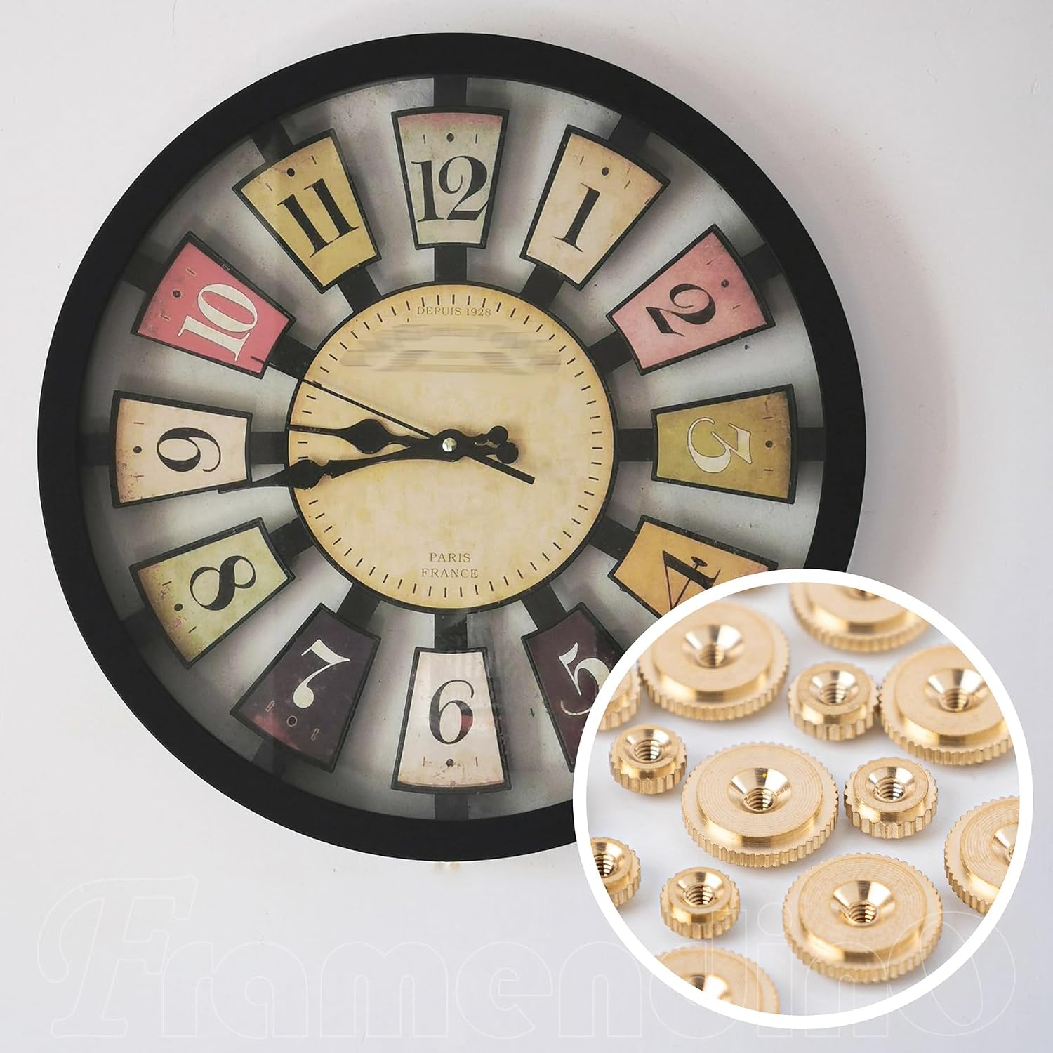 Framendino, 24 Pack Brass Clock Hand Nut Assortment OD 5, 6, 10mm for Wall Mantel Clocks Hands Part Replacement