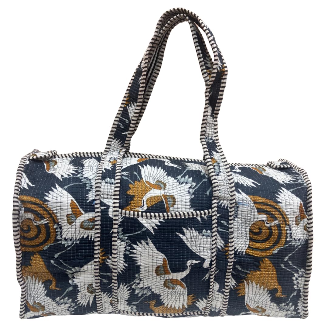 Quilted Cotton Traveller Duffle Bag | 18 x 16 x 10 Inches (Gray)-picture-15