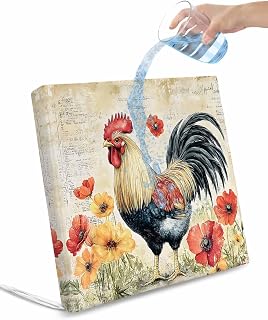 Rooster Chicken Outdoor Cushion Cover Flowers Watercolor Vintage Farm Waterproof Patio Chair Seat Slipcovers with Zipper & Tie Couch Cushion Covers Furniture Protector, 2 Pcs, 22"x22"x4"