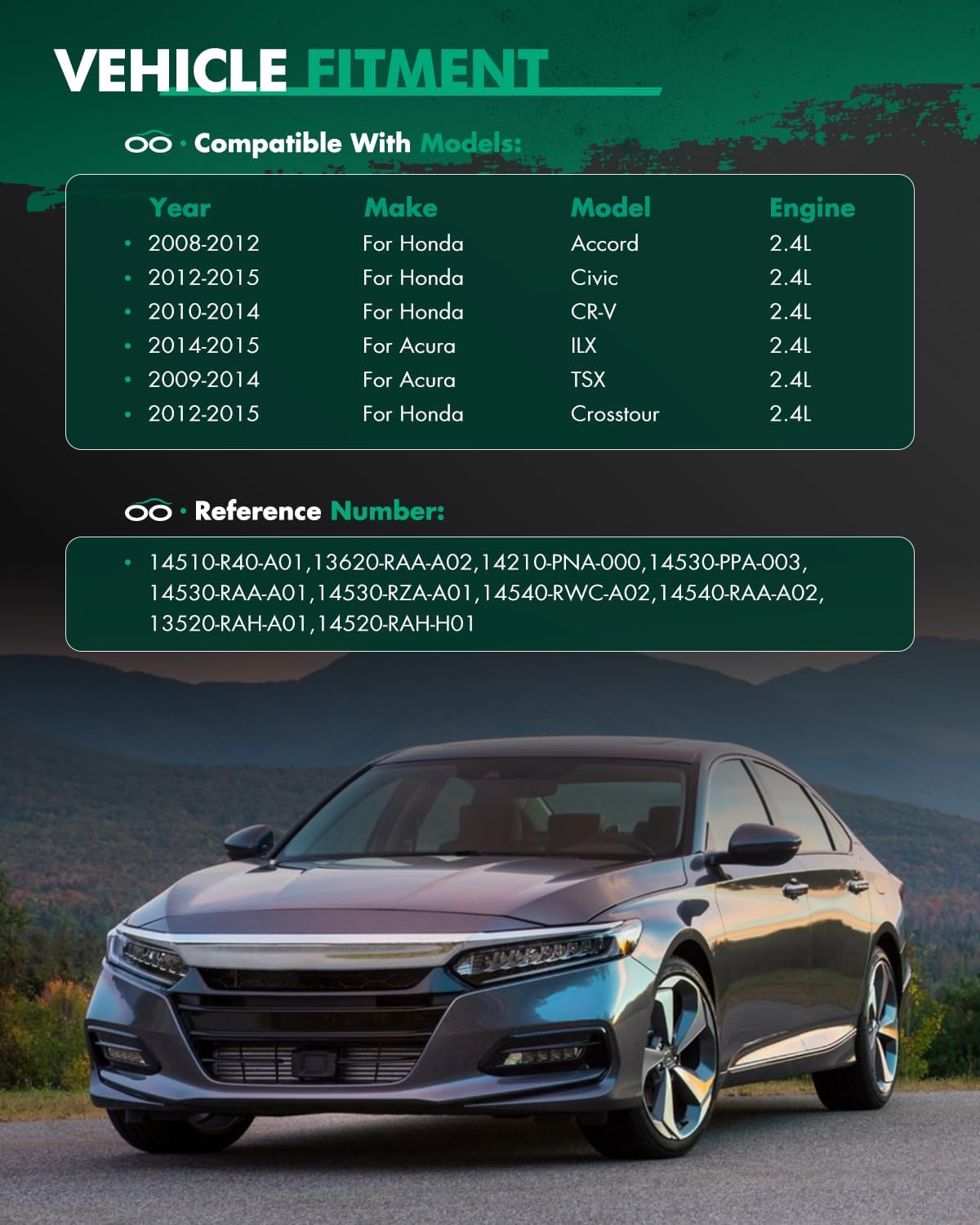 SCITOO Timing Chain Kit suitable for Acura ILX TSX,for Honda for Accord Civic Crosstour CR-V 2008-2015 14510-R40-A01 14310R5A305 2.4L,Timing Chain Set with Guide Rail & Sprocket & Tensioner VVT Gear