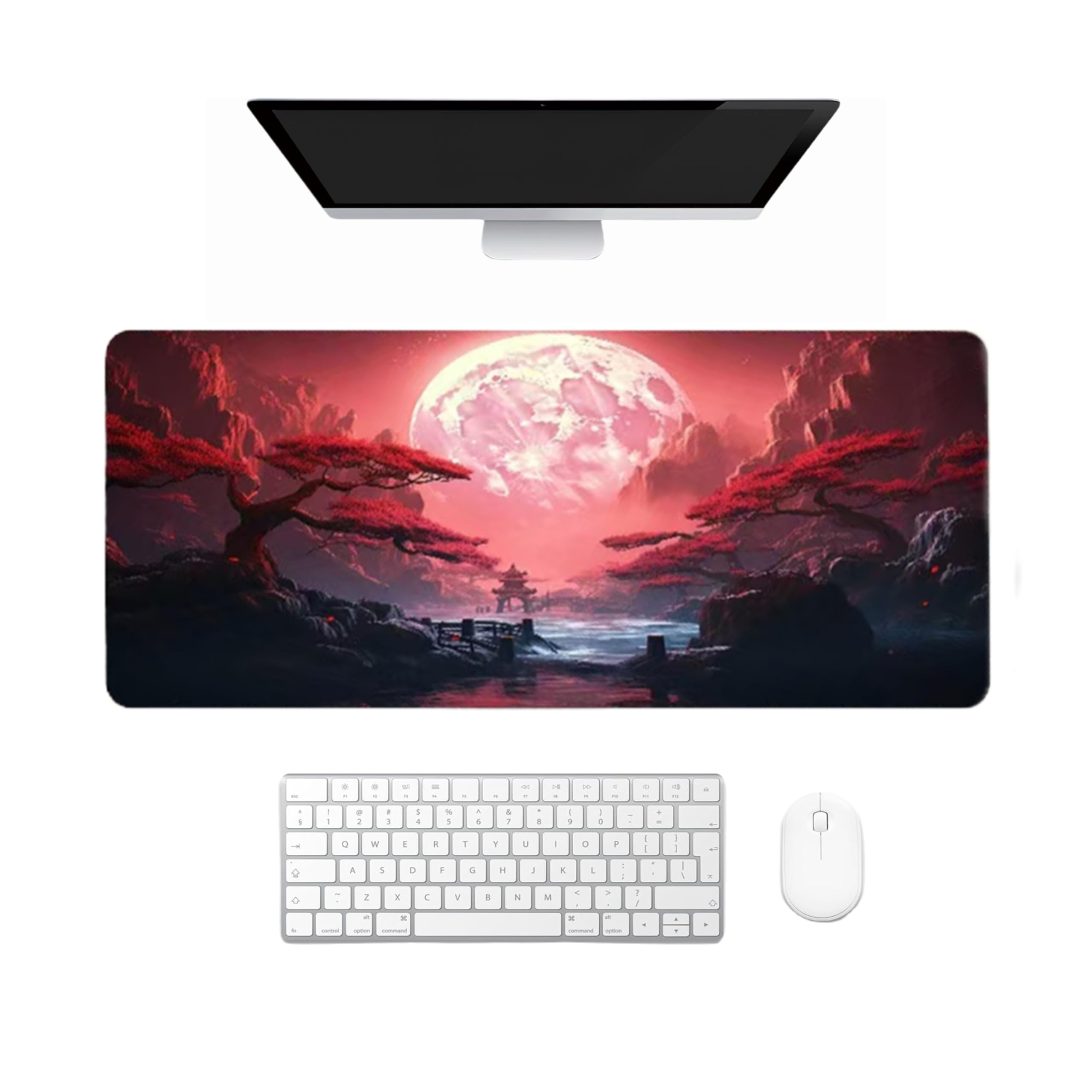 Japan Mouse Pad Large Anime Cartoon Gaming Mouse Pad, Waterproof Anti-Slip Rubber Desk Mat with Seamed Edges for Gaming Office and Home 31.5x11.8x0.12