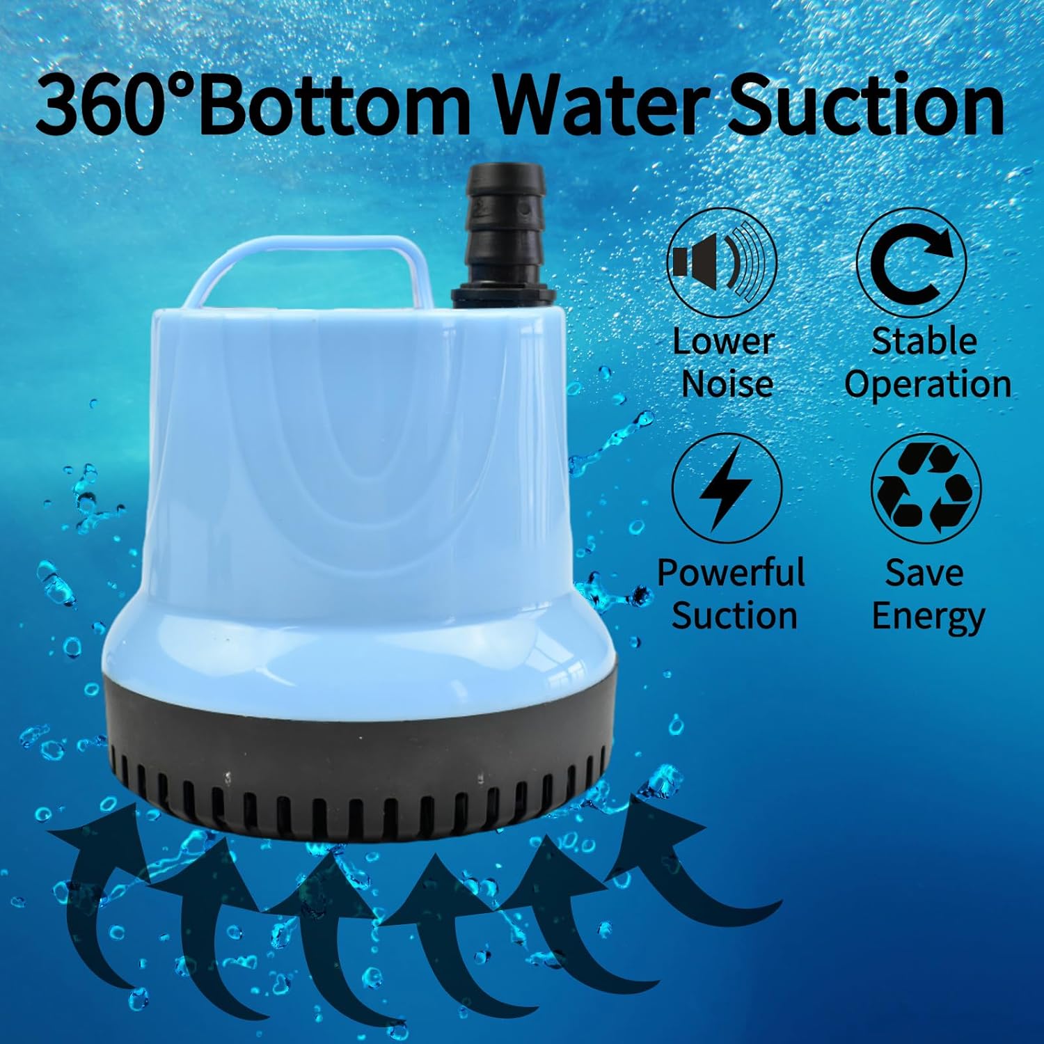 CONQUERALL Bottom Suction Pump CHA-809 4500L/H 95W 110V AC Water Pump with 3 Outlets for Garden Ponds,Aquariums,Waterfalls,Sea Water,Fresh Water