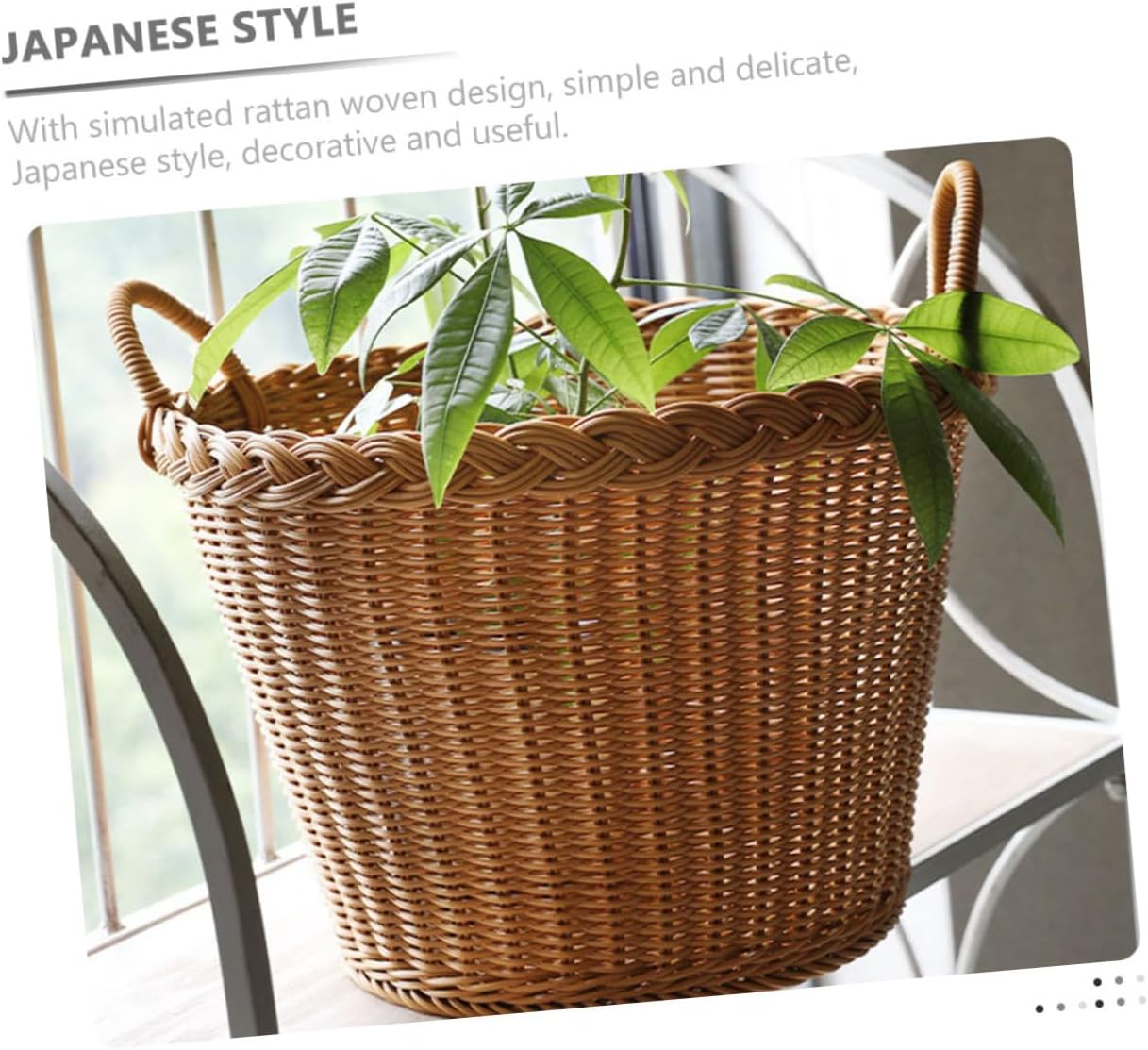 Japanese Style Laundry Hamper Basket with Handle Lightweight Portable Simulation Rattan Woven Clothes Hamper for Home Storage and Space Saving Dirty Clothes Organizer