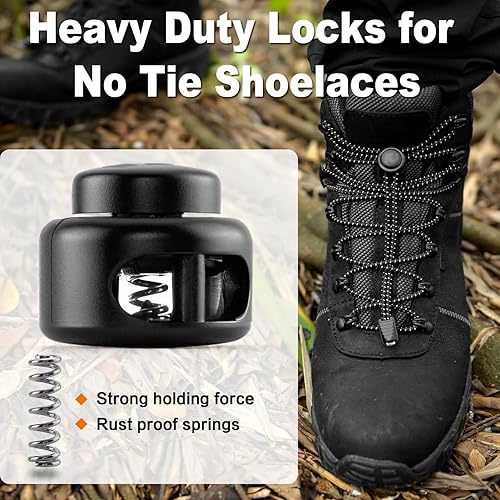 Miniatura 4 de RJ-Sport Cerraduras de cable resistentes, cierre de tapón de cordón de doble orificio para cordones sin atar y más