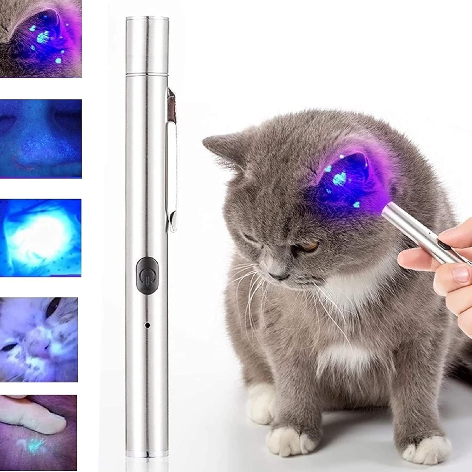 Tragbare Holzlampe, Ringwurmdetektor für Katzen, professionelles Set zur Pilzerkennung bei Haustieren mit tragbarer Schnalle und magnetischer Rückabdeckung für die Mooserkennung bei Katzen und Hunden