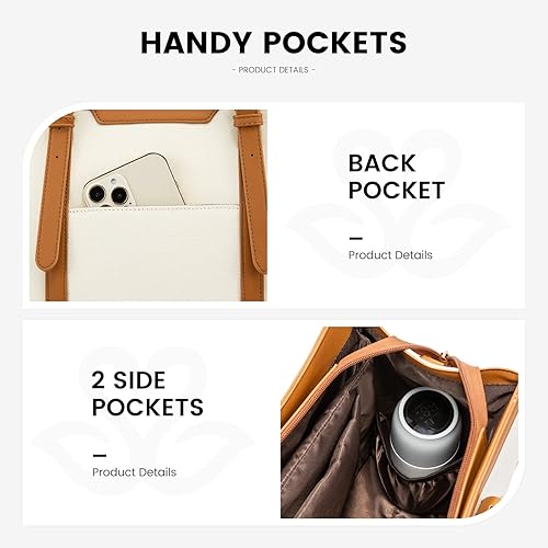 Miniatura 5 de LOVEVOOK Bolsa de lona ligera para laptop de 15.6 pulgadas para mujer, bolsa de computadora de gran capacidad con bolso de mano para negocios,