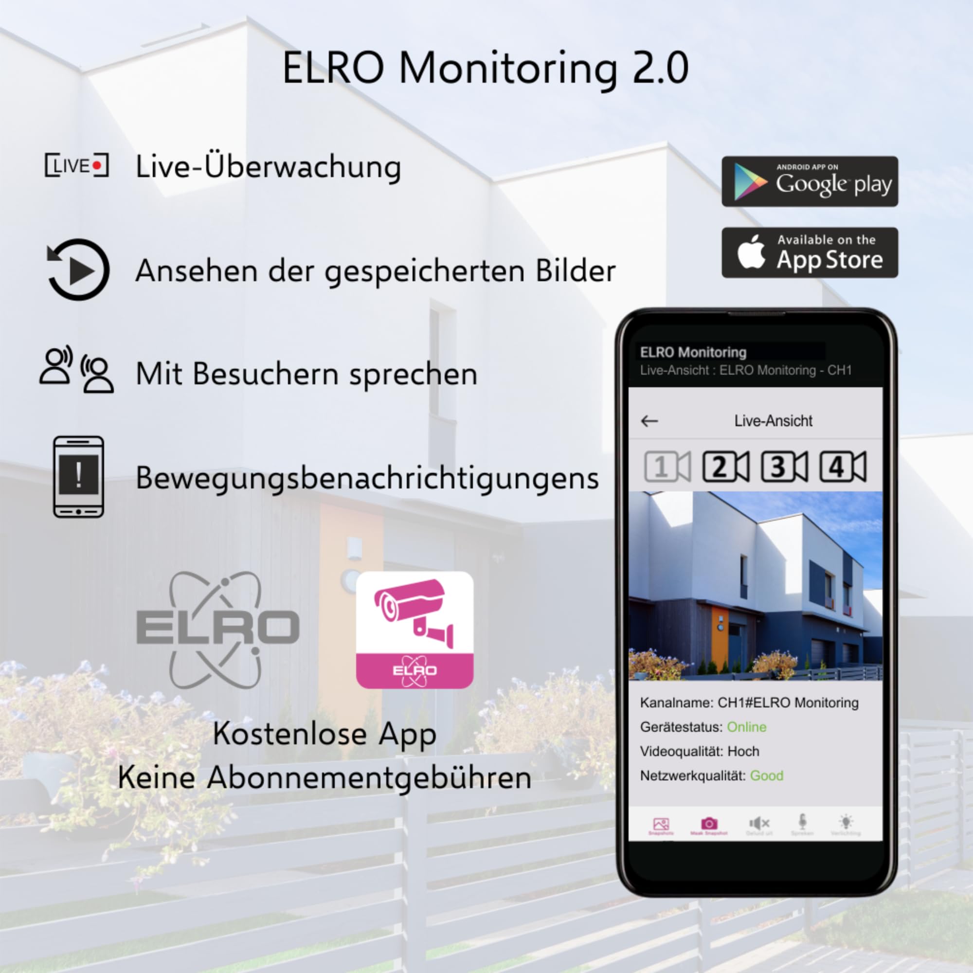 ELRO CZ40RIPS Kabelloses Überwachungssystem, Full-HD 1080p Kamera mit Nachtsicht, 7'' Monitor & App, IP65 |