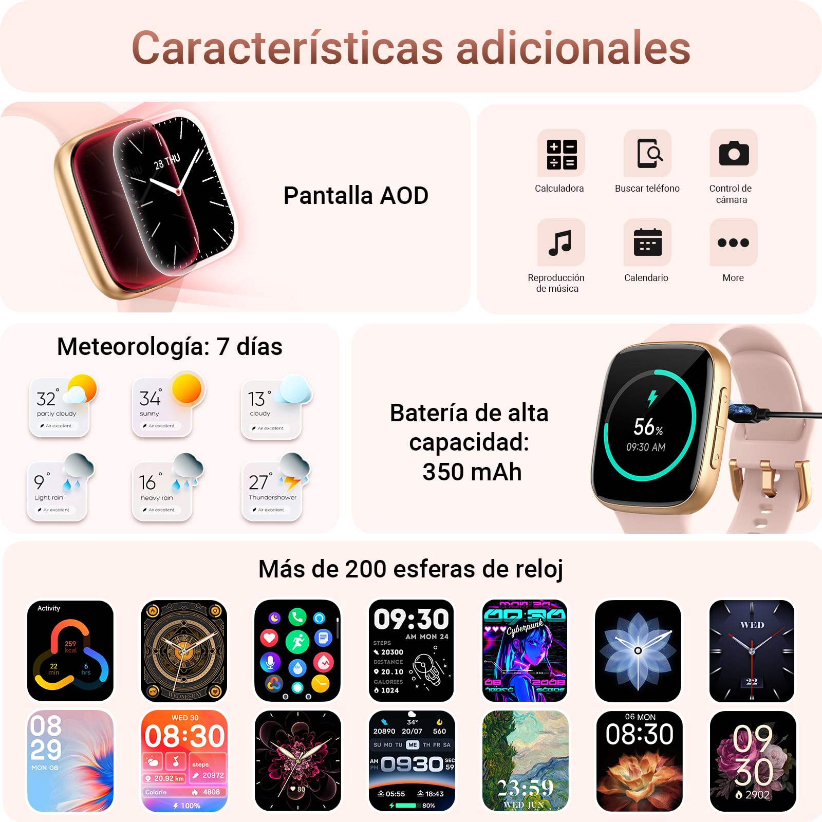 Reloj Inteligente Mujer 1.85" AMOLED Smartwatch Mujer con Llamadas y Asistente de Voz, 3ATM Whatsapp Notificaciones, SpO2/Pulsómetro/Monitor de Sueño, 110 Modos Deportes para iPhone Samsung Android