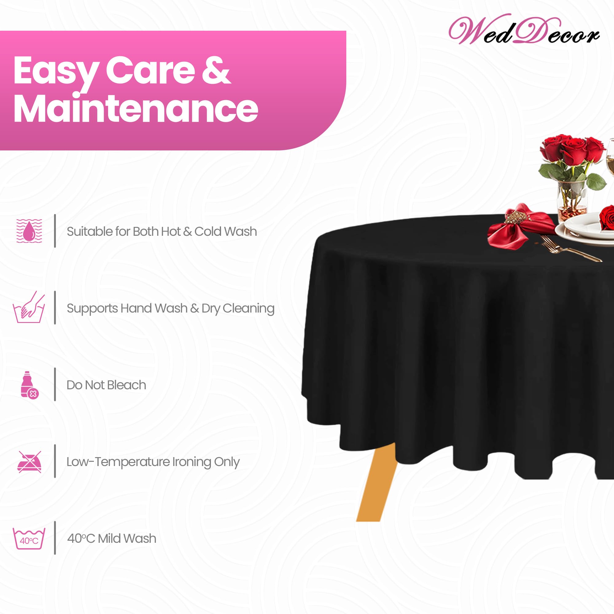 Weddecor Mantel redondo de algodón y poliéster, 120 pulgadas, mantel circular de lino de primera calidad, mantel de tela lavable para bodas, fiestas, mesa de comedor, banquetes, negro, 10 unidades