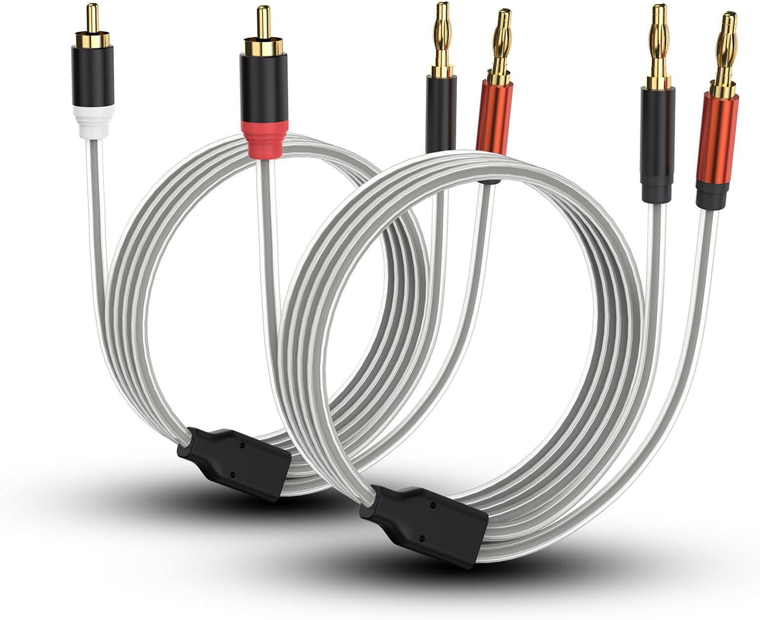 HOSONGIN RCA to Banana Plug Speaker Cable 10 Feet -2 Pack, Gold-Plated Dual-Shielding Hi-Fi Stereo Cable for Home Theater/Amplifier/Subwoofer/Speaker/Audio Receiver/Vinyl Record Player/SoundBar