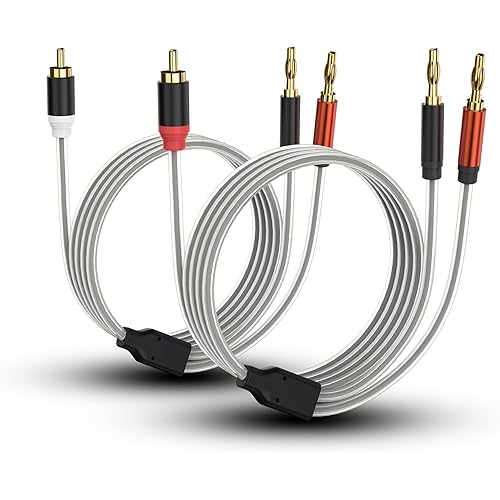 HOSONGIN RCA to Banana Plug Speaker Cable 3.3 Feet -2 Pack, Gold-Plated Dual-Shielding Hi-Fi Stereo Cable for Home Theater/Amplifier/Subwoofer/Speaker/Audio Receiver/Vinyl Record Player/SoundBar