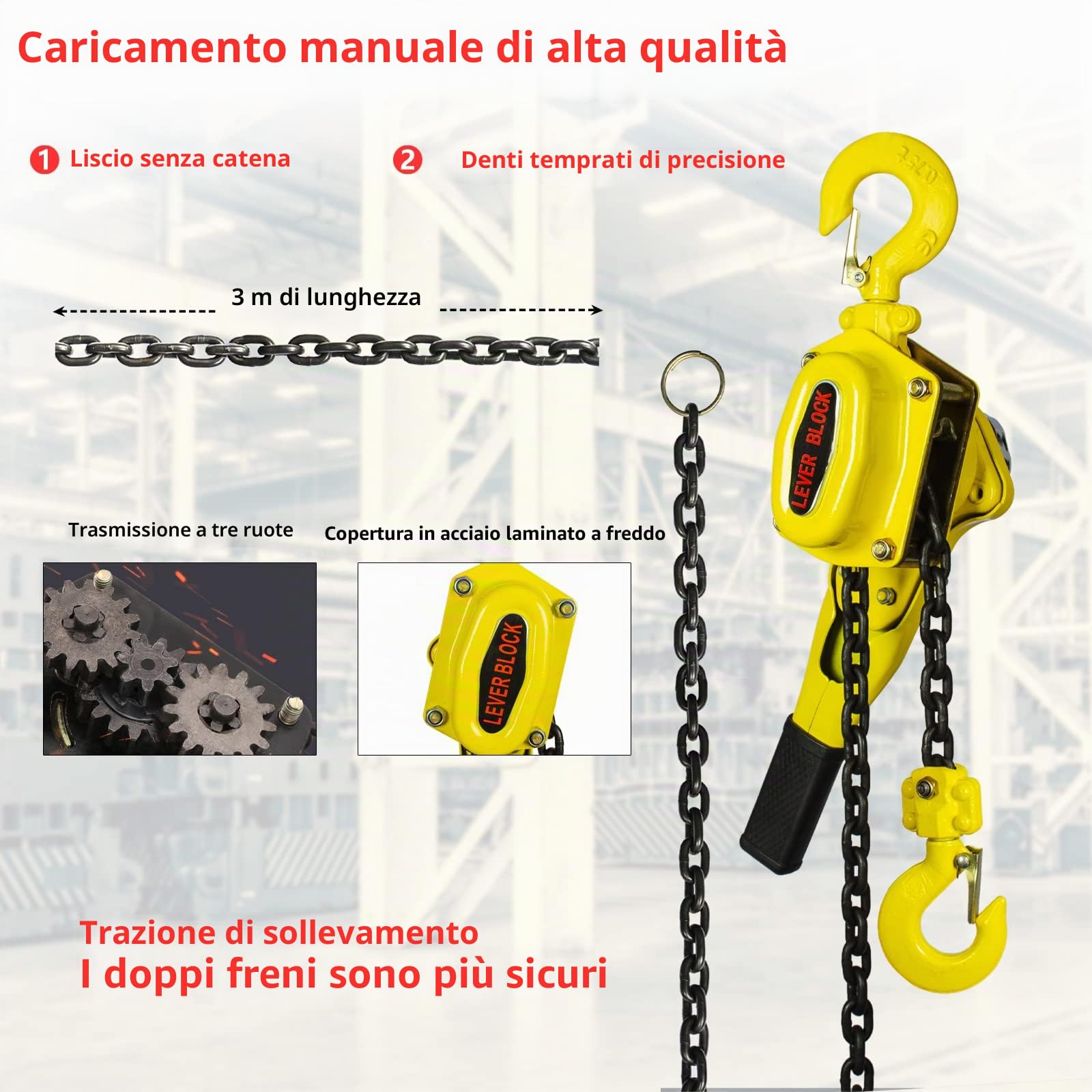OUUTMEE Paranco a catena manuale per braccio di bloccaggio 0.75T Paranco a catena con rullo di estrazione per garage