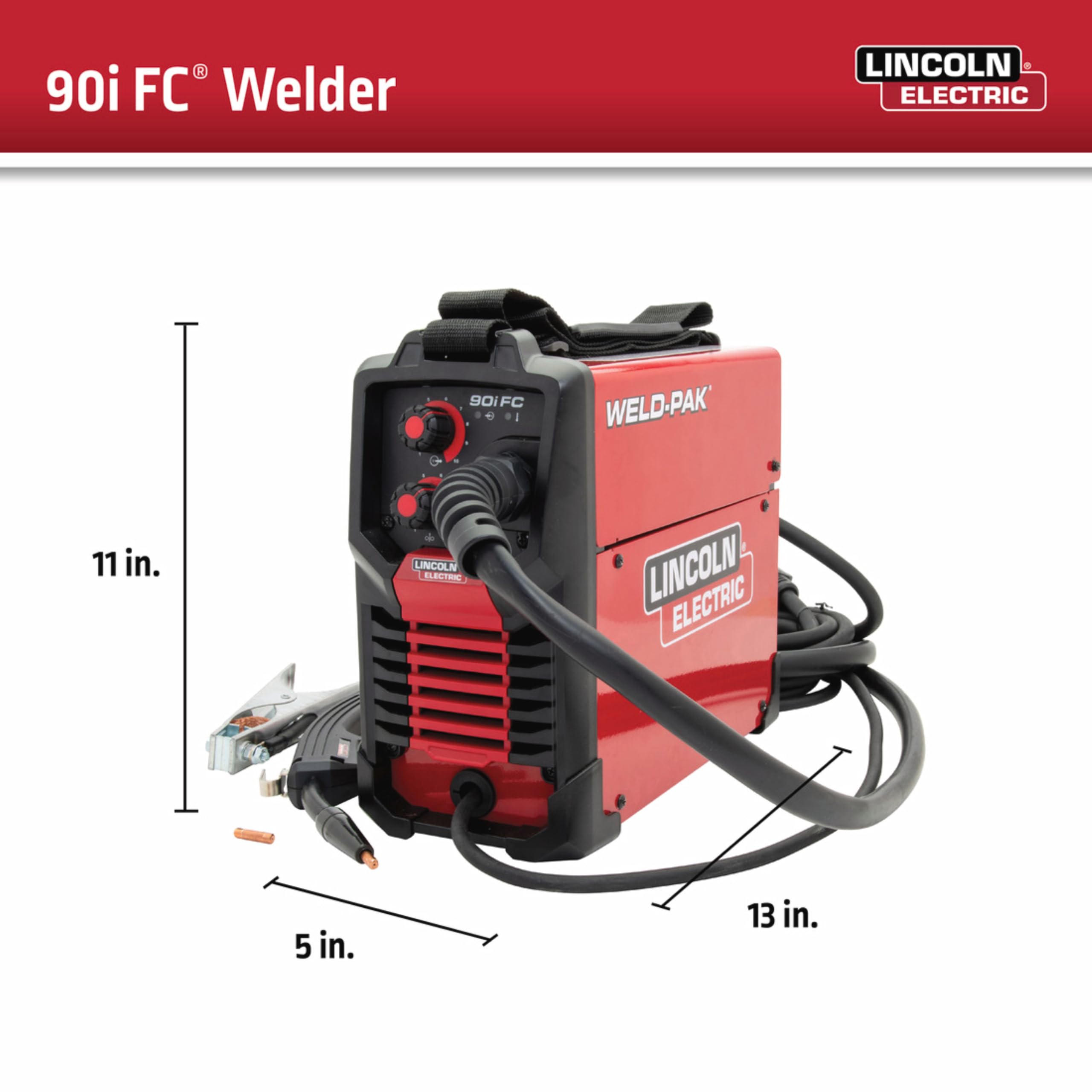 Lincoln Electric 90i FC Flux Core Wire Feed Weld-PAK Welder, 120V Welding Machine, Portable w/Shoulder Strap, Protective Metal Case, Best for Small Jobs, K5255-1 — Amazon image 3