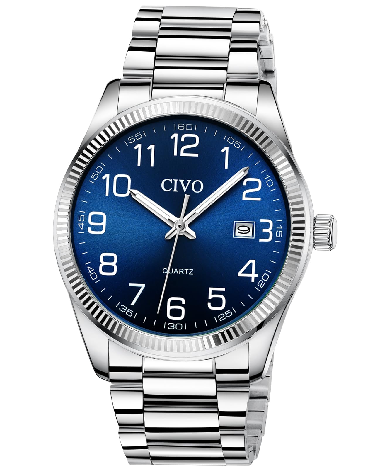 CIVO Silber Herrenuhr Leicht Lesbar: Edelstahl Analog Großes Zifferblatt Wasserdicht - Geschenk für Senioren mit Sehschwäche