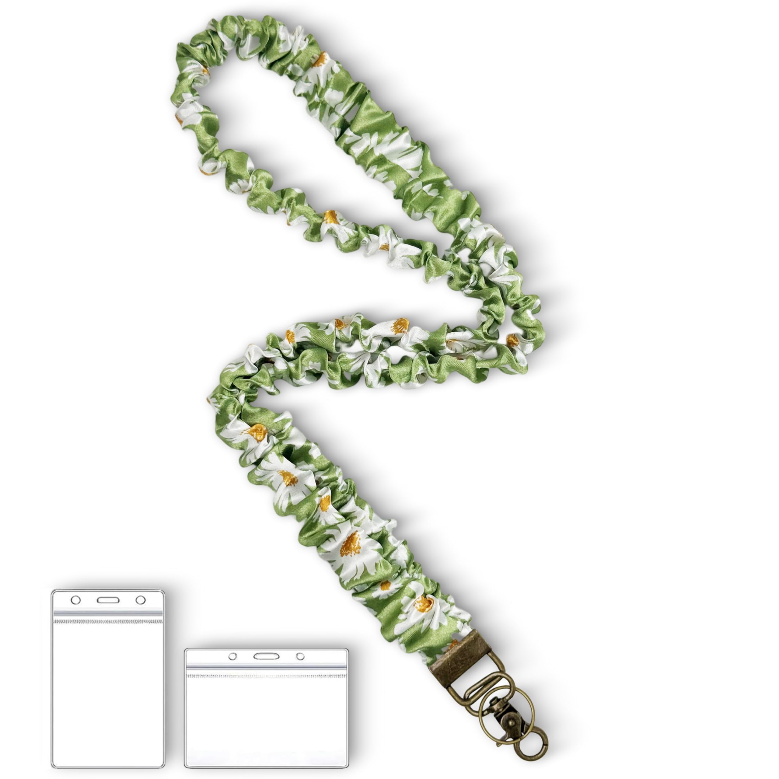 Lanyardio Stretchy Scrunchie Lanyard for ID Badges Keys, Cute Teacher Lanyard for Women with 2 Card Holders 19.6 Inch