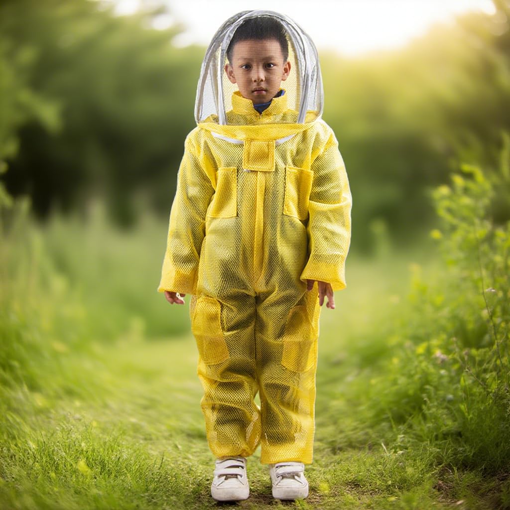 ZffXH Combinaison d'apiculture ventilée, 150 cm, costume d'apiculture pour enfants, costume de protection des abeilles ventilé, déguisement d'apiculteur, voile de clôture autoportant, vêtements de