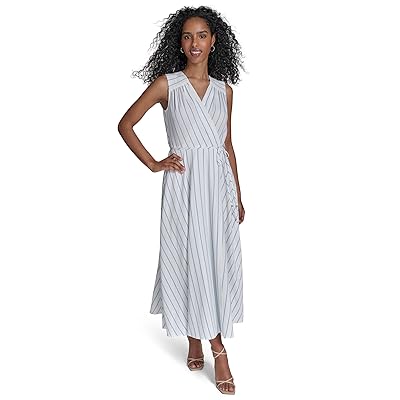 Calvin Klein Gauze Striped Faux Wrap Women