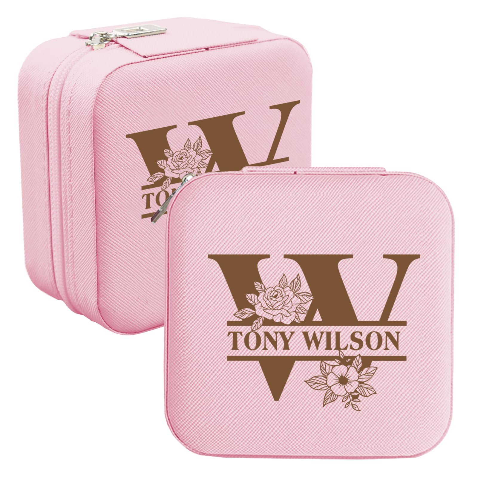 Personalised Engraved Travel Jewellery Box with Name and Initials for Women - Personalised Small Jewellery Case Organiser for Birthday, Wedding, Christmas, Bridesmaid, and Daughter Gifts.
