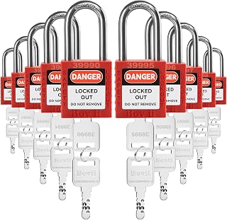 Lockout Tagout Locks Set - 10 Red Lockout Tagout Safety Padlock Keyed Different, 2 Keys Per Lock, OSHA Compliant Loto Locks for Lock Out Tag Out Stations and Devices