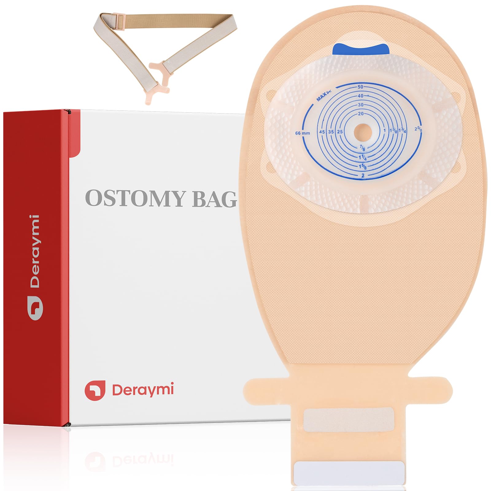 DERAYMI 20 Piece Colostomy Bag, 15-66mm Cuttable Oval Hydrocolloid Chassis Ostomy Bag, with Double Ear Buckle and Comes with a Ostomy Belt, Ostomy Supplies Suitable for Colostomy and Ileostomy