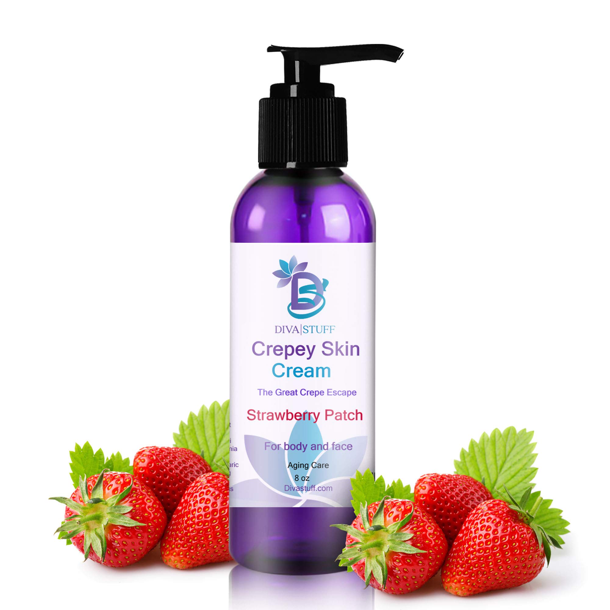 Diva Stuff Crepey Skin Cream Strawberry Patch, For Face & Body, Increases Collagen And Reduces Wrinkles & Fine Lines, Alpha Hydroxy Acids, Hyaluronic Acid, Honey, Coconut Oil, Argan Oil (8 oz)[Amazon-developed Certification] Compact by Design