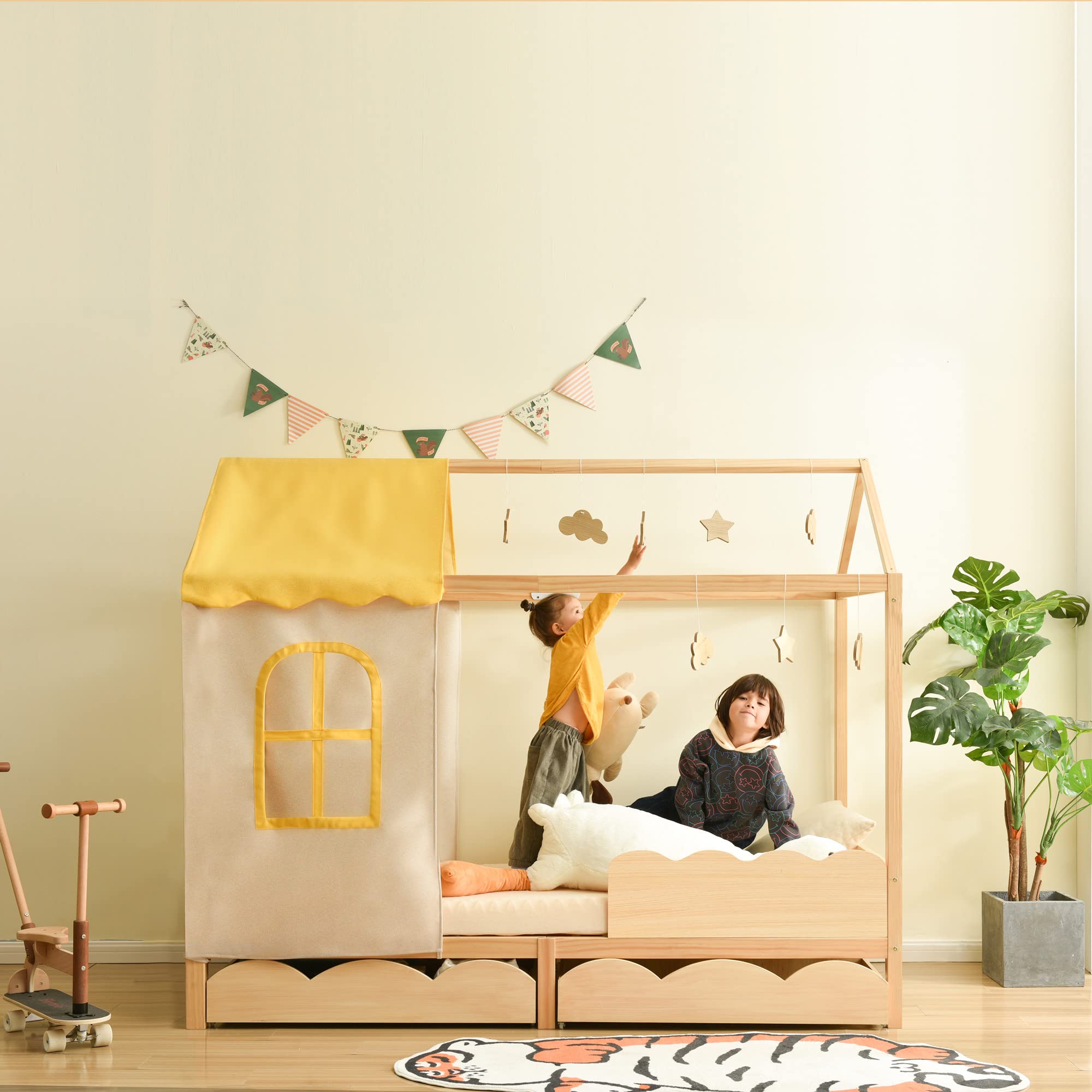 Amazon｜ベッドフレーム 子供ベッド シングル ハウスベッド 天然木 