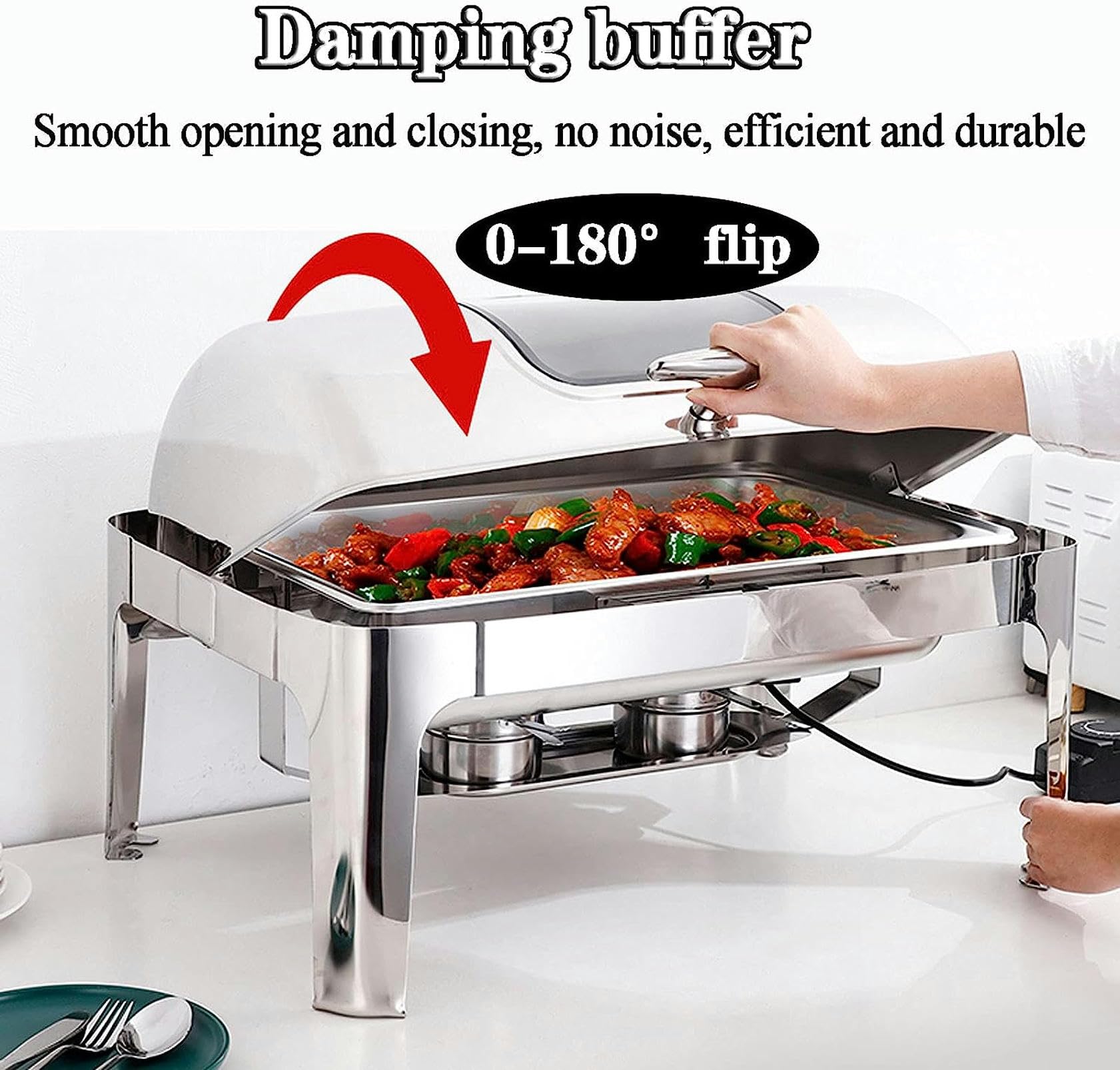 Chafing Dish Scaldavivande Elettrico Acciaio Inox, 13L Scaldavivande Contenitore Scalda Cibo per Ristorante Festa, Stufa Isolante Quadrata per Hotel