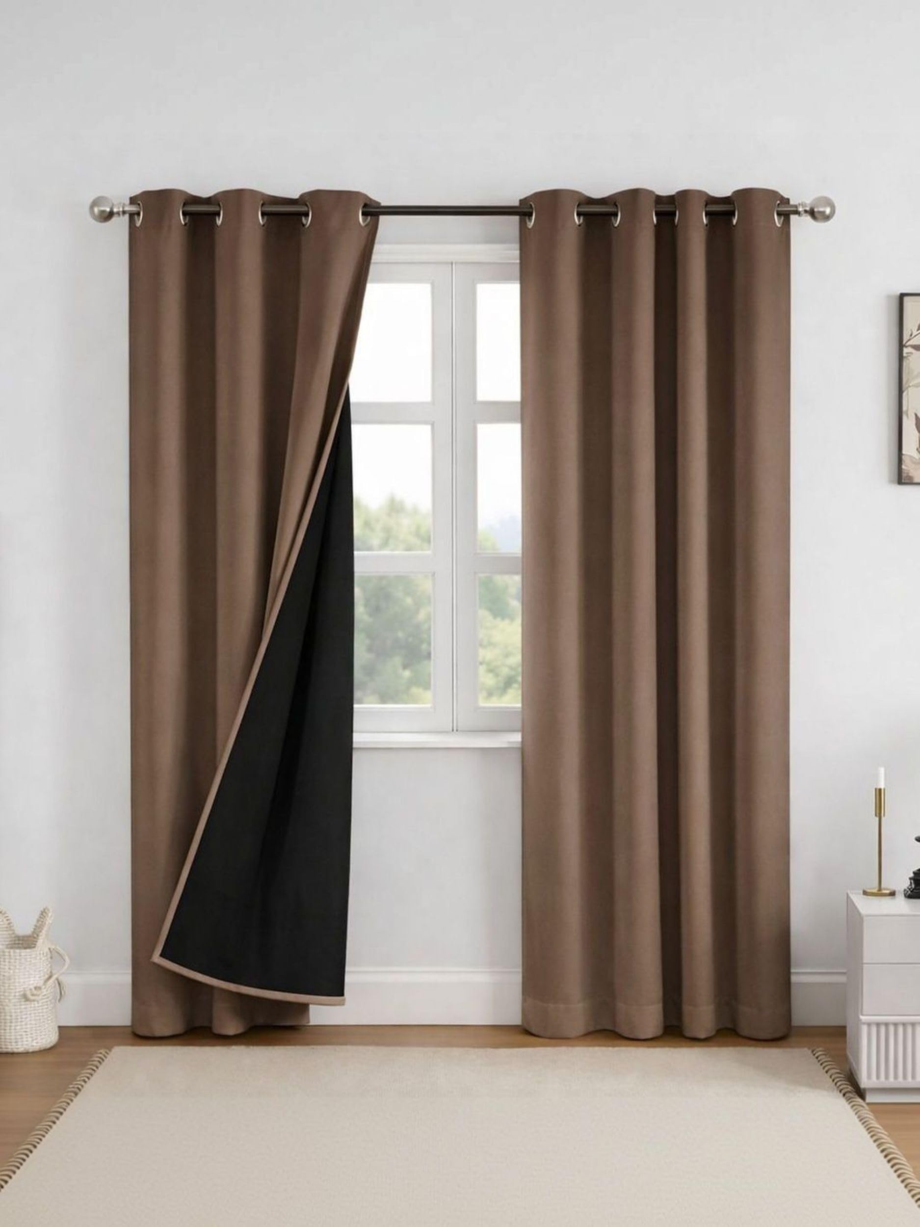 100% Blackout Curtains for Window 5 Feet| Black Back Coated Fabric | Pack of 2 | Heat & Noise Insulation | Eyelet Curtains forLiving Room & Bedroom |Brown-image-36