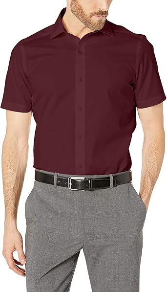 mens burgundy short sleeve dress shirt