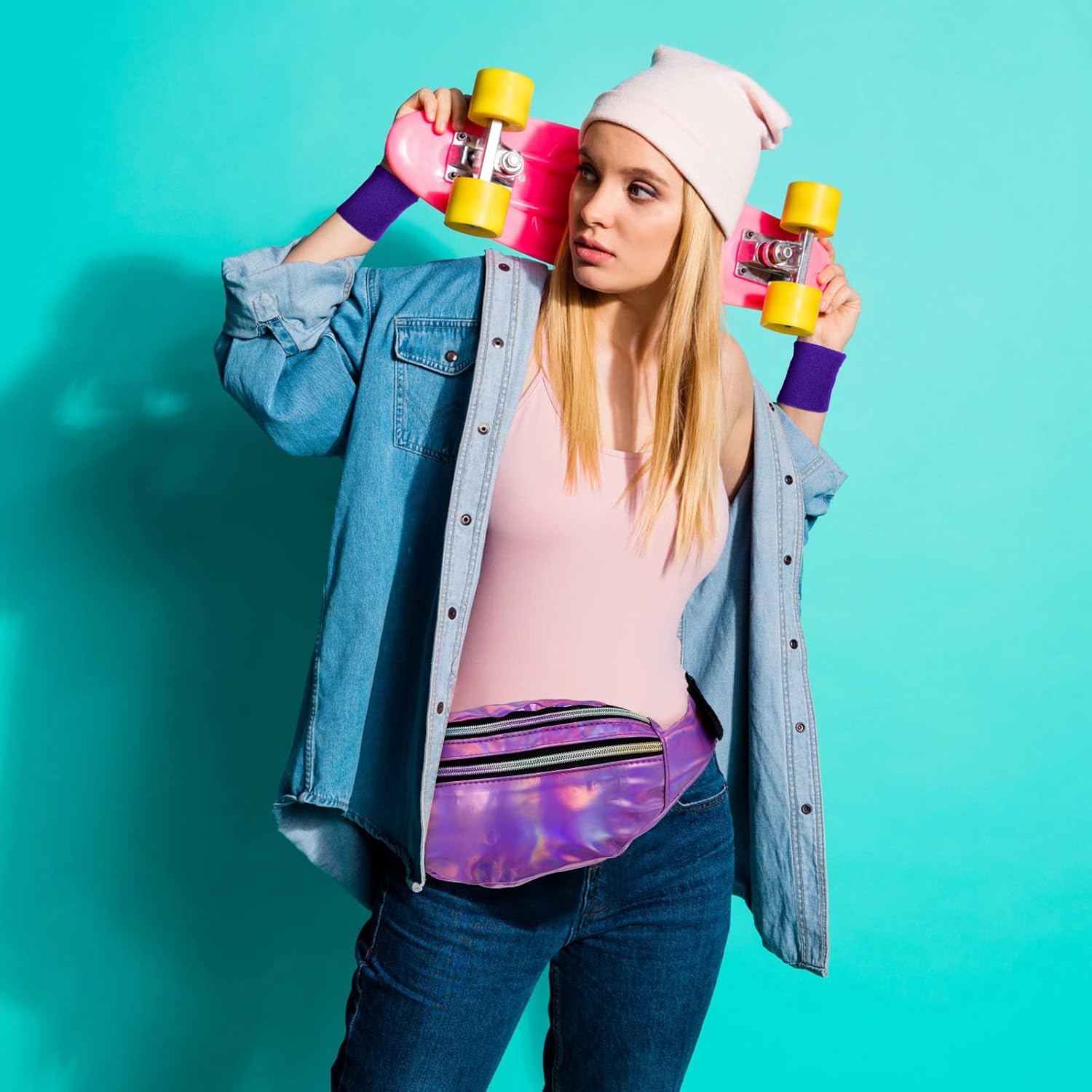 SATINIOR 80s Women Workout Outfit Neon Leg Warmer Headband Wristbands Fanny Pack Set 80s Accessories for Yoga Running - Image 3