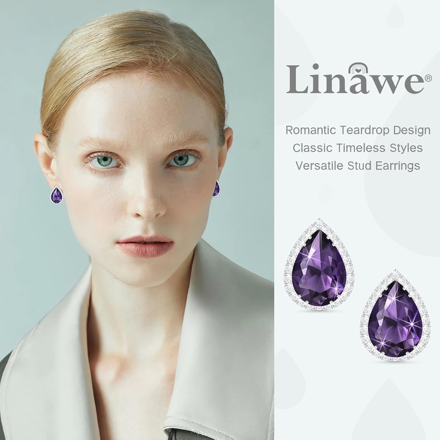 Linawe Women Stud Earrings, Teardrop Diamond Moissanite Cubic Zirconia Earrings Studs Rhinestone Jewelry Gold/Silver/Rose Gold - Image 3