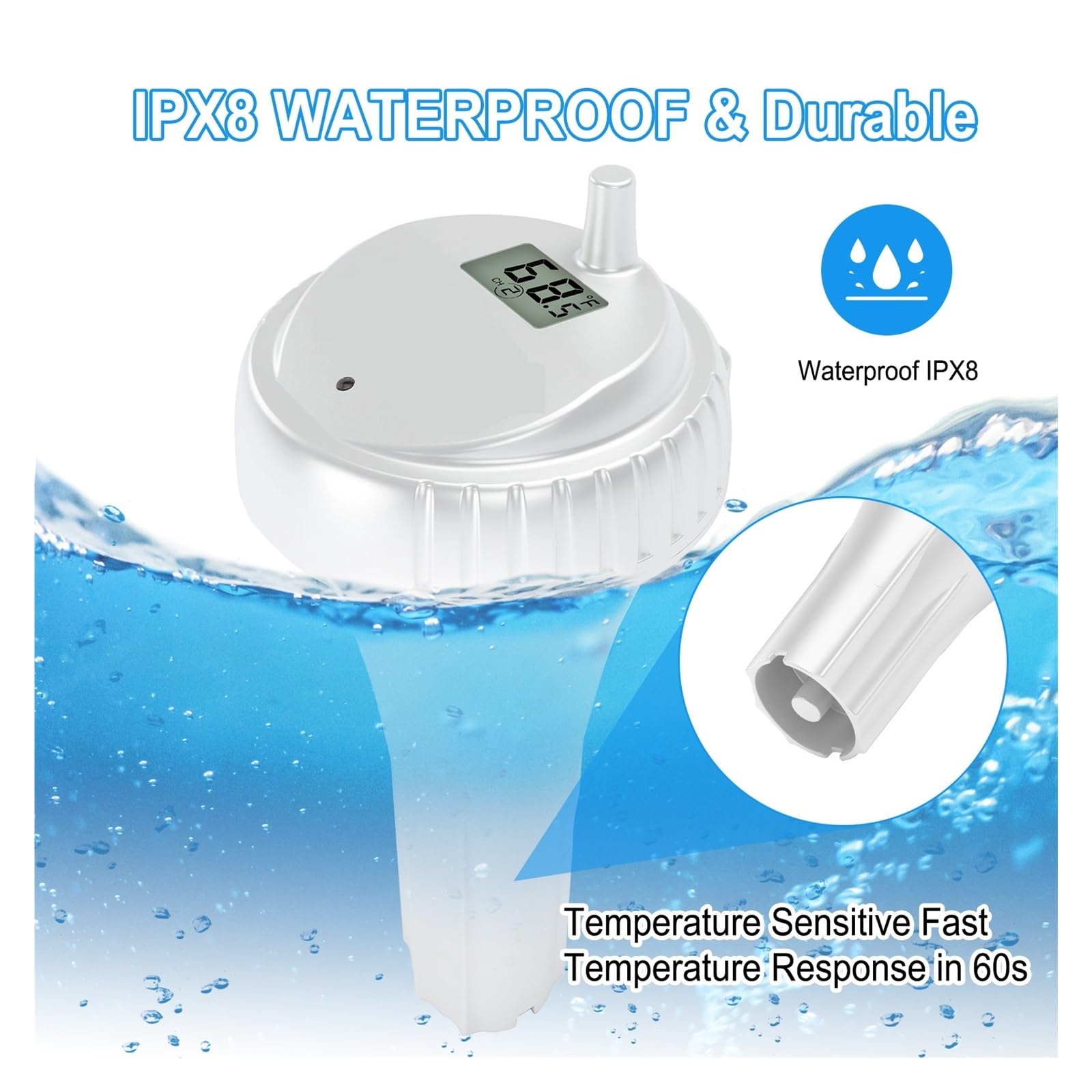 TermóMetro De Piscina Termómetro Inalámbrico For Piscina IPX8, Resistente Al Agua, con Pantalla LCD, De -40 °F A 140 °F, Termómetro Digital For Piscinas, Jacuzzis Y Spas. FáCil De Usar
