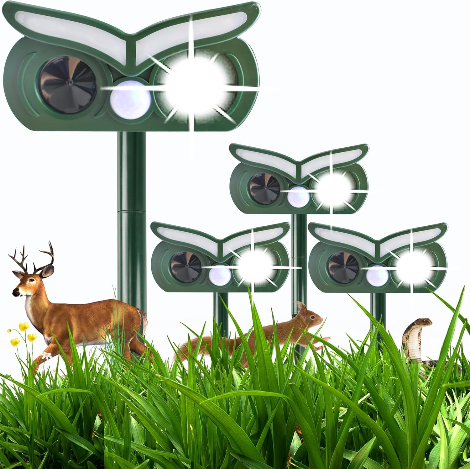 4pcs Deer Repellent Devices for Outdoor Plants, Solar-Powered Deer, Rabbit, Snake, Squirrel, Cat, Dog, and Other Animals Repellent, Electronic and