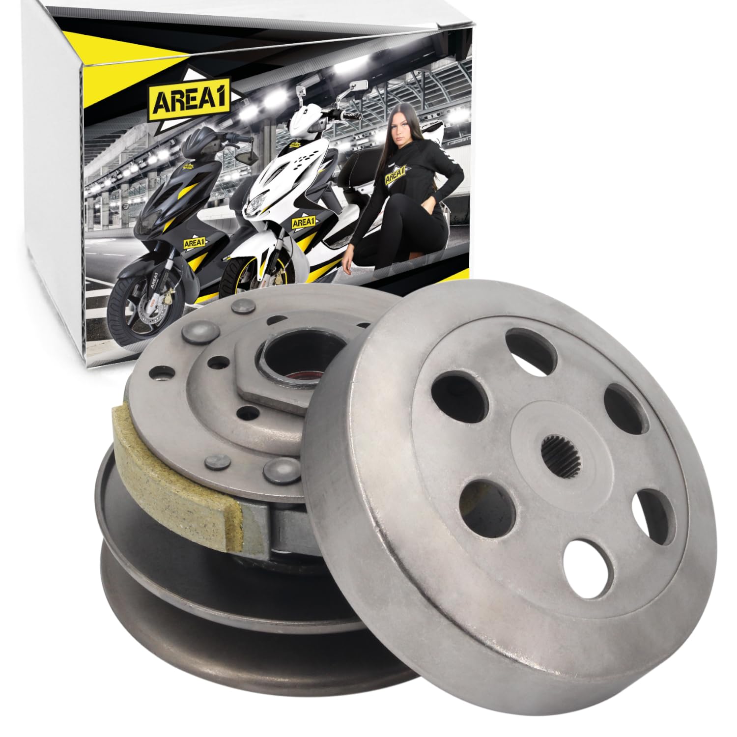 Area1 Replacement Converter + Clutch + Bell 107 mm 50 cc China 4T Motor Compatible with Znen Lingtian Vanguard Tauris TNT Motor Rieju Rivero Neco Luxxon Lifan Lingben KSR Moto Kreidler JMSTAR JINLUN