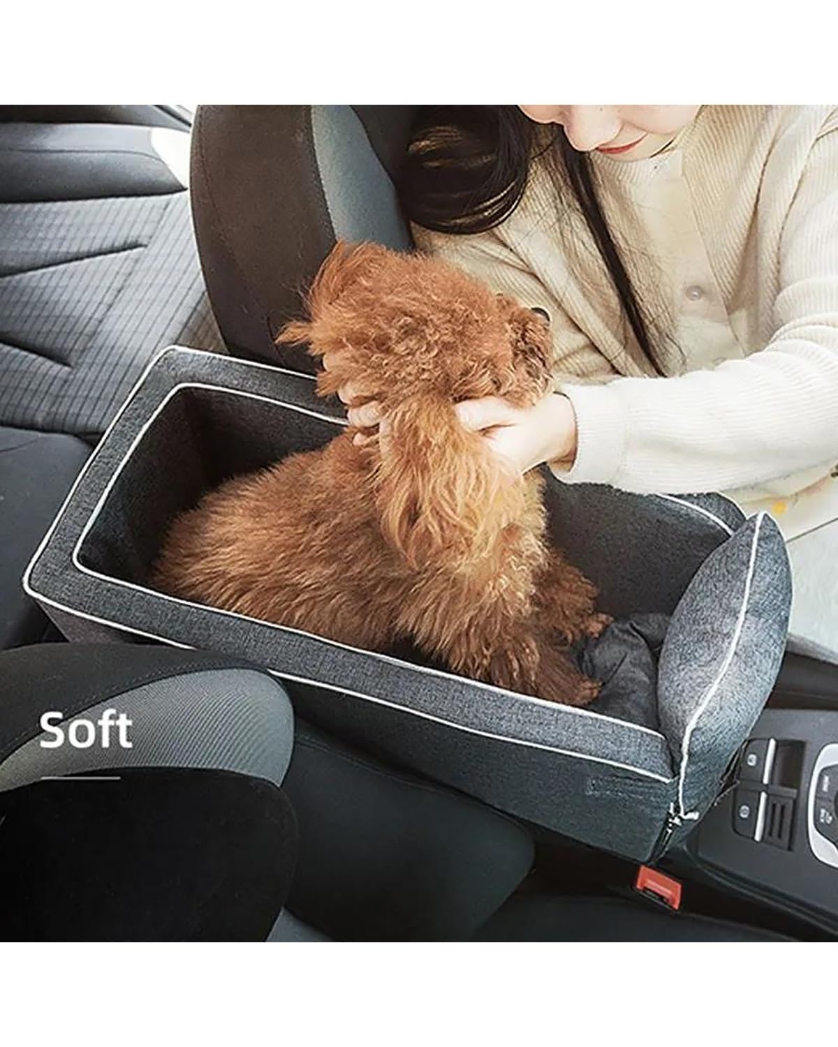 Foteliki samochodowe dla psów, Fotelik samochodowy dla psa Car Central Dog na siedzisko łóżko przenośne małe psy i koty transporter torba podróżna akcesoria fotelik(Beige)