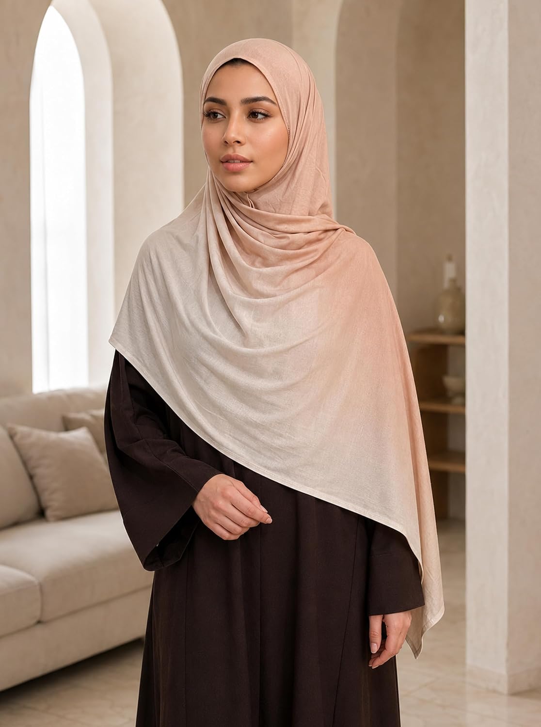 Premium Stretch Cotton Gradient Scarf for Women, Soft Jersey Wrap Shawl, Lightweight Ombre Hijab for Everyday Wear