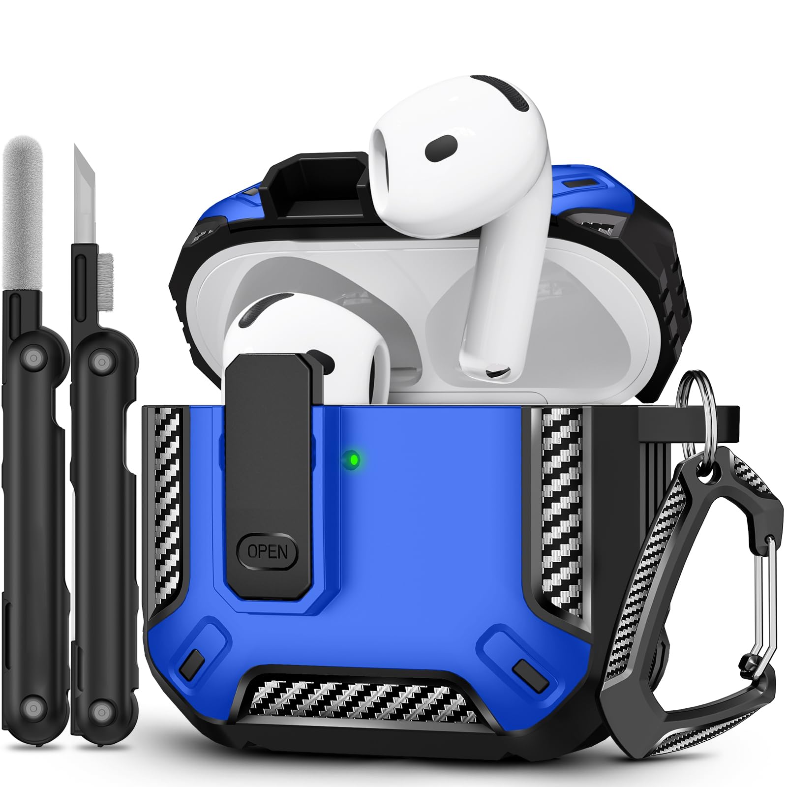 TNSNK for AirPods 4 Case, Secure Lock Case Cover for Apple Airpods 4 with Active Noise Cancellation 2024, Blue Case for Airpods 4 with Cleaner Kit and
